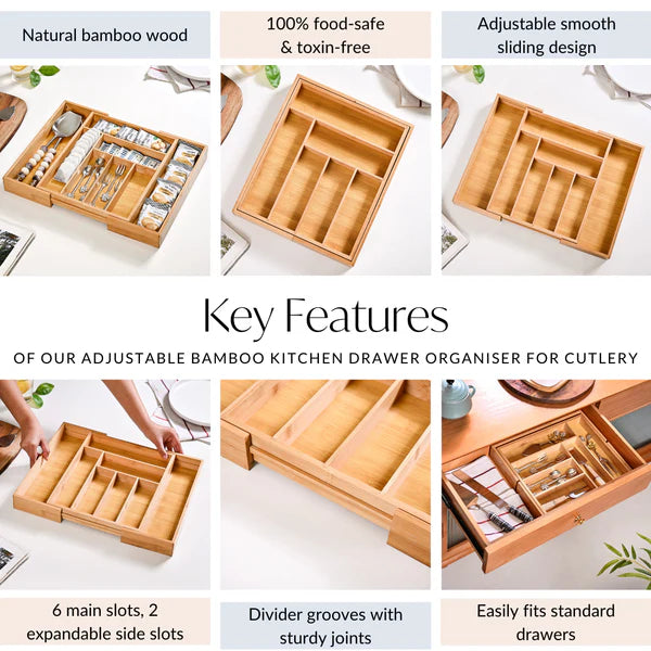 Adjustable Bamboo Drawer Organiser